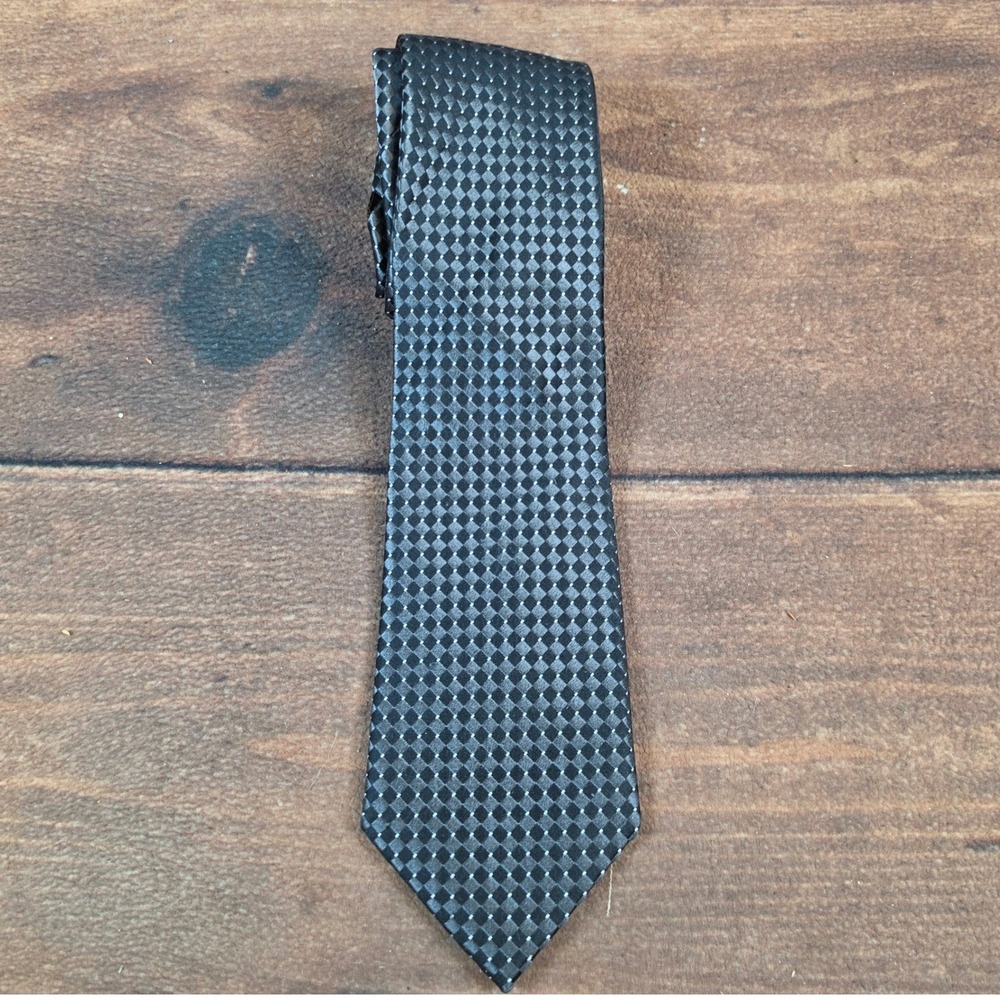 Donald J. Trump Necktie Mens OS Charcoal Grey Excellent Silk Geometric Diamond